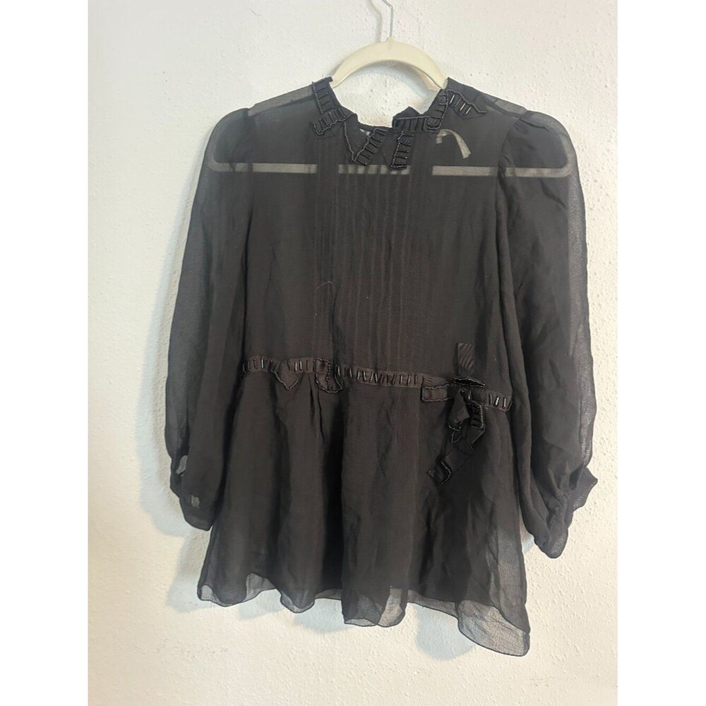 100% Silk Leon Max Vintage Sheer Blouse Black Beaded Size 6 Small Elegant - Picture 3 of 8